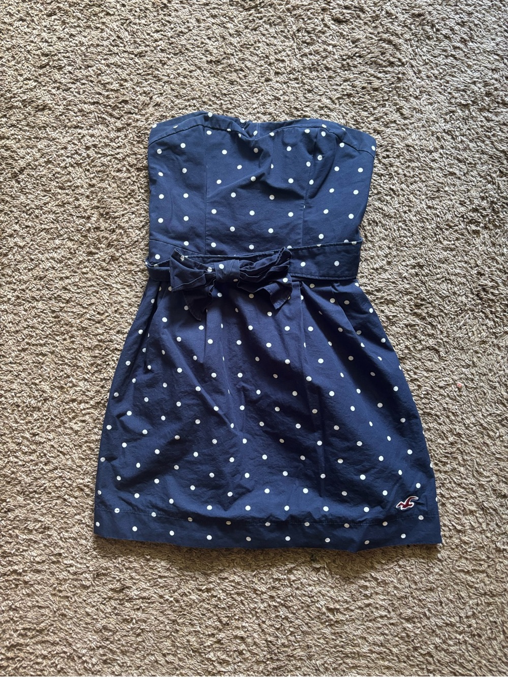 Hollister Navy Blue Strapless Polka Dot Dress